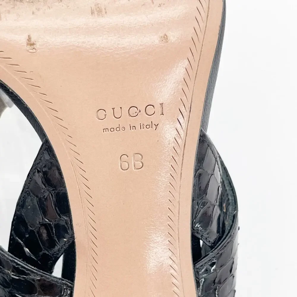 Gucci 2004 Tom Ford Black Python Snakeskin Serpent Head Bamboo Heel Sandals US 6 - Picture 14 of 15